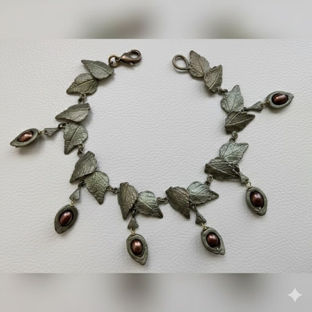 Mid-Century Genuine Brown Pearls on  Brass Bracelet